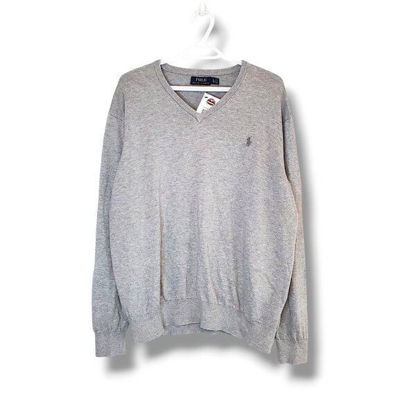 Polo Ralph Lauren V-Neck Light Knit Sweater Gray Size XL - Picture 1 of 5